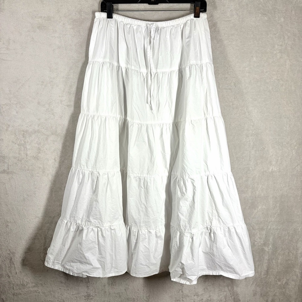Zara Cotton Poplin Tiered Maxi Skirt Size L Cottage Coastal Y2K Minimalist Boho